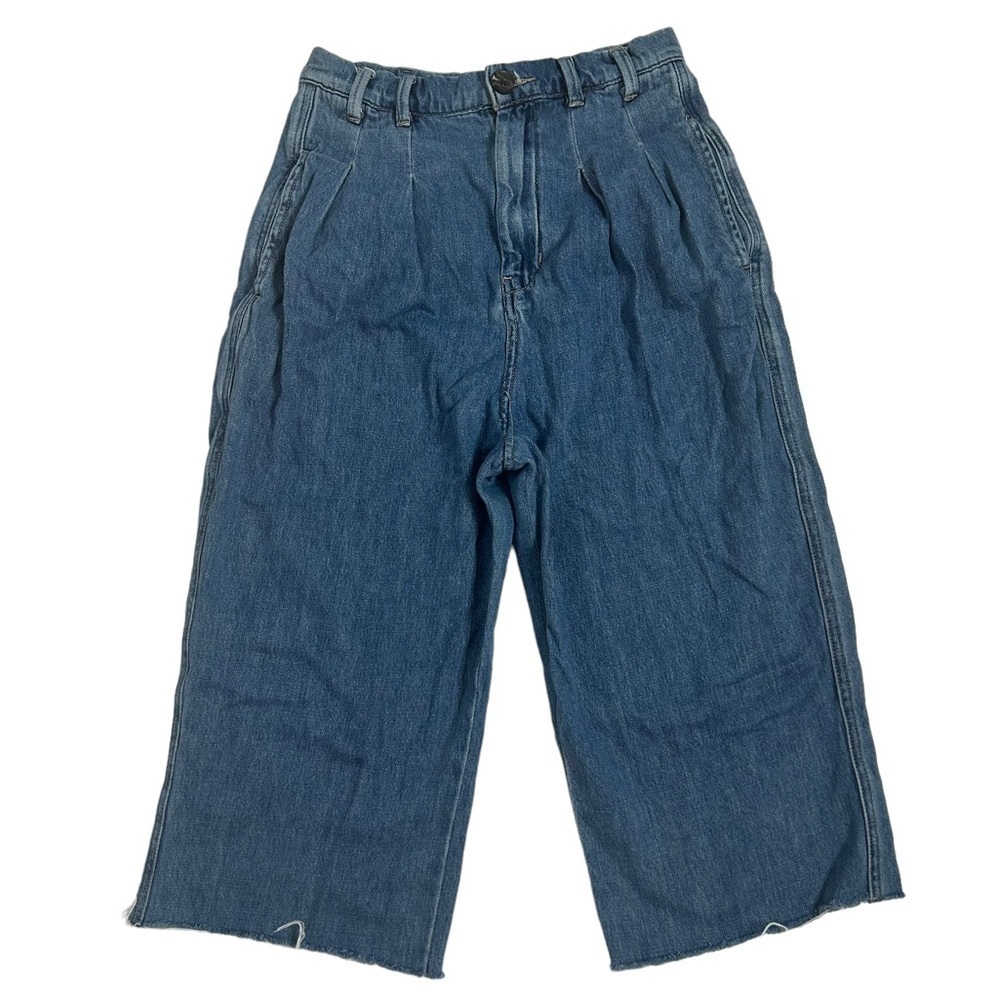 We The Free FP Pleated High Rise Raw Hem Denim Capris